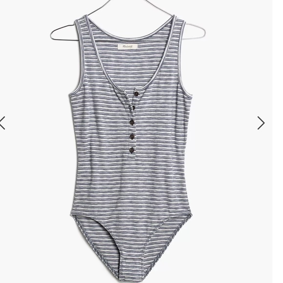 Madewell Blue Indie Henley Bodysuit in Stripe Size XXS - Picture 13 of 13